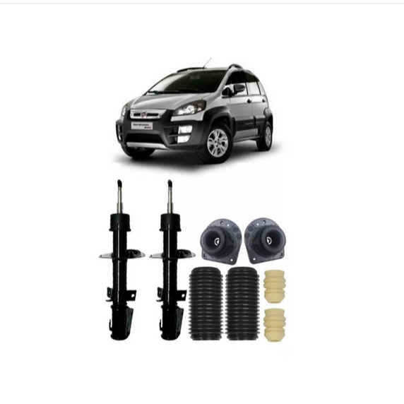 Par Amortecedor + Kit Batente Fiat Idea Dianteira 2006 Até 2014