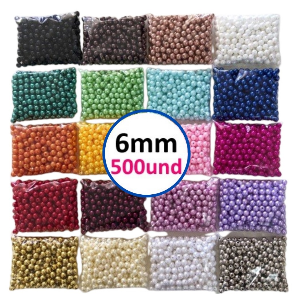 500 Pérolas 6mm ABS Inteira Com Furo Mais De 30 Cores