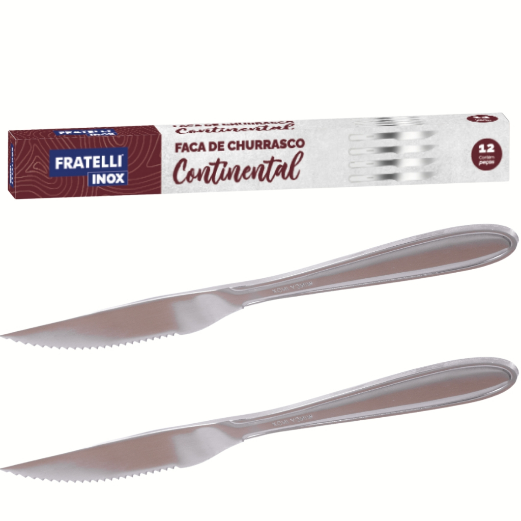 Jogo de Talheres Faca Inox 12 Peças Linha Continental Fratelli Bar Restaurante Buffet