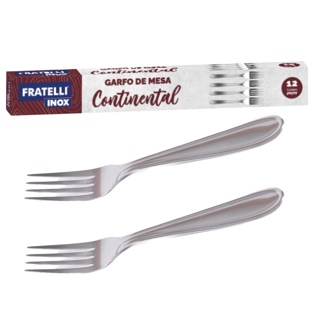 Jogo de Garfo 12 Peças Linha Continental Marca Fratelli Mesa Inox Bar Restaurante Casa