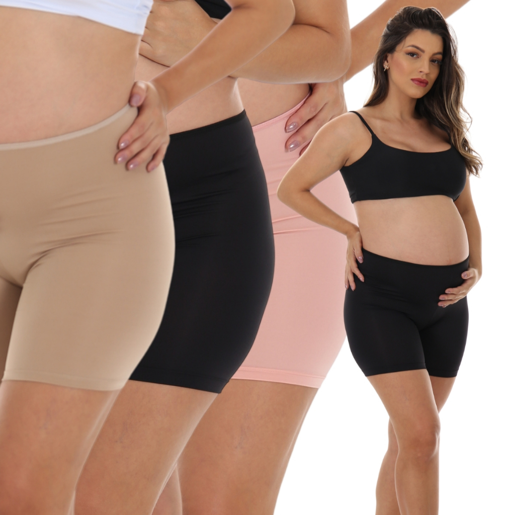 Kit 3 Bermuda Short Segunda Pele Gestante Anágua Usar Com Vestido Confortável Gravidez Grávida
