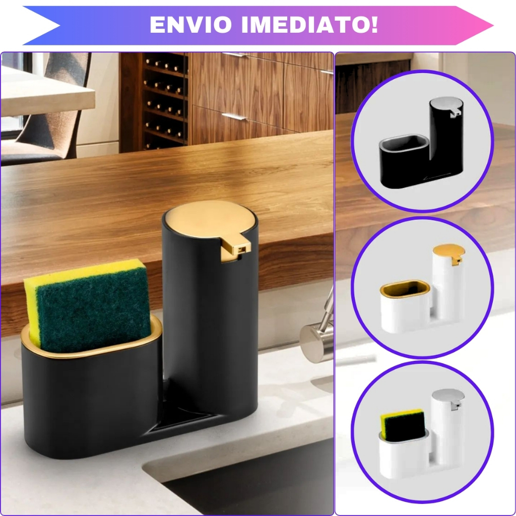 Dispenser Porta Detergente e Bucha Luxo Cozinha