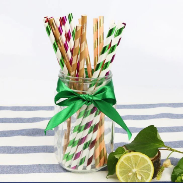 100/200/300 Canudos Papel Biodegradável Listrado Metalizado/Metalizado Liso pacote fechado c/25uni. em Oferta na Shopee