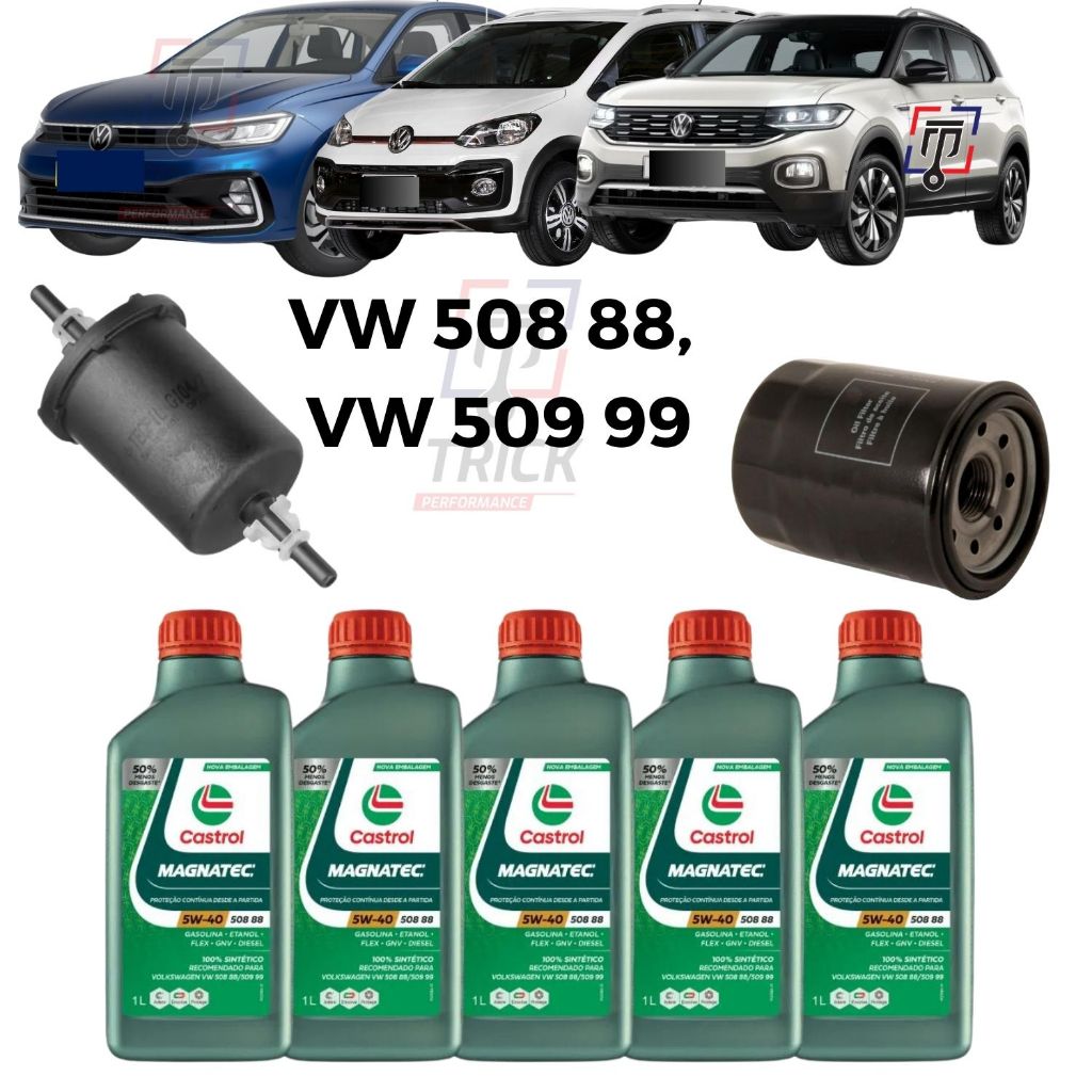 Kit Revisão/Troca De Oléo 4 Litros Óleo Castrol 5W40 508/509 + Filtro Óleo e Combustível Up! Gol Fox Voyage Polo