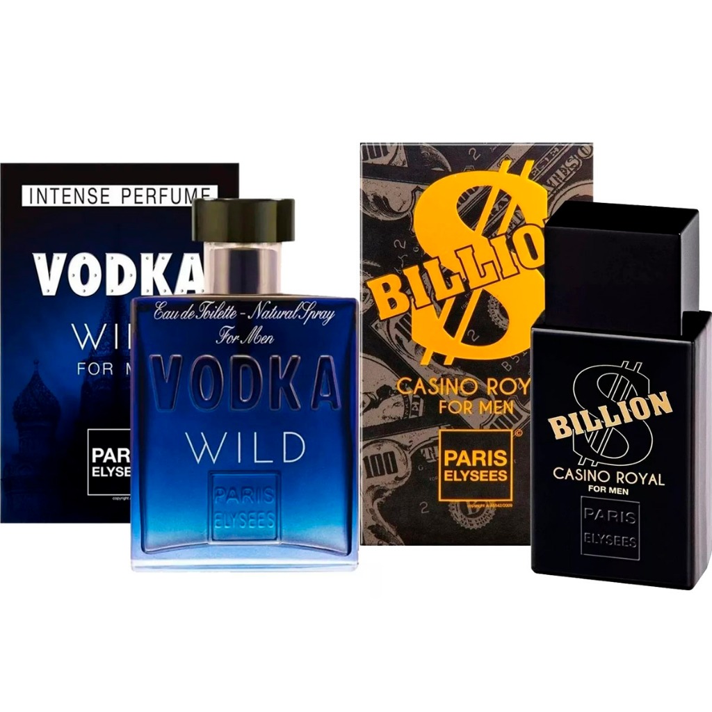 Kit Com 1 Vodka Wild + 1 Billion Casino Royal 100ml Paris Elysees em Oferta na Shopee