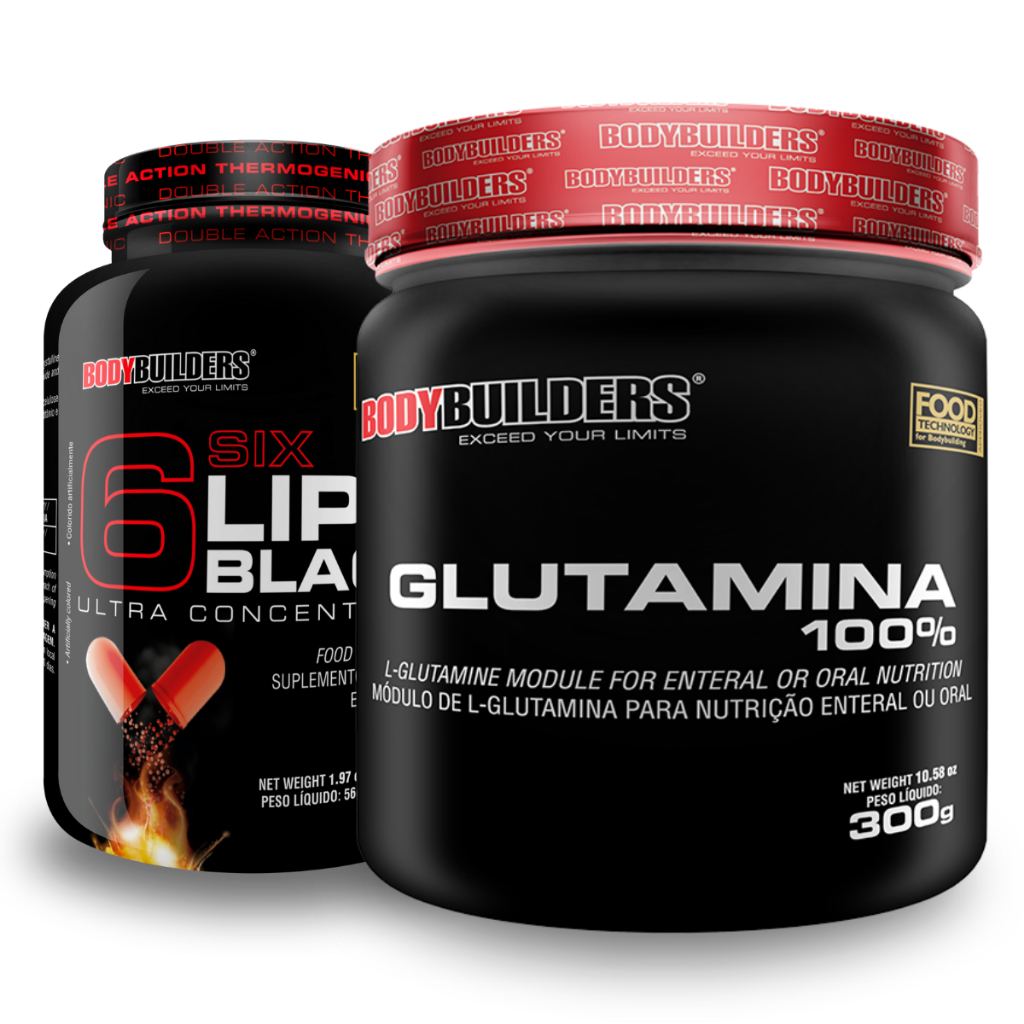 Kit Glutamina 100% Pura 300g + Termogênico 6 Six Lipo Black Ultra Concentrate 60 Cáps  Bodybuilders - Health