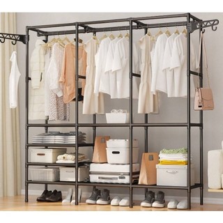 Arara De Roupa Cabideiro De Chão Sapateira Rack Organizador Multiuso Aço Inox