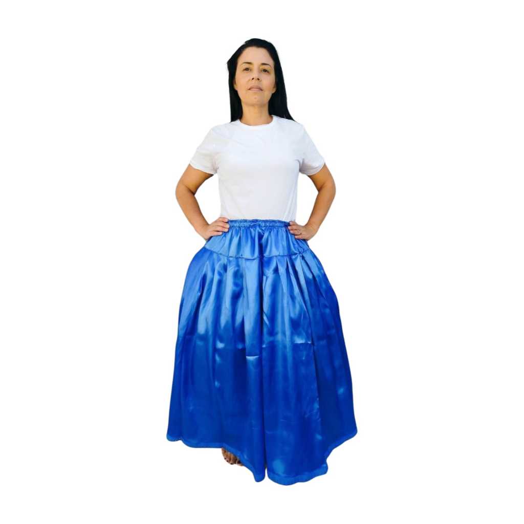 saia azul de cetim umbanda e candomblé ogum  feminina 3 metros de roda roupa de umbanda