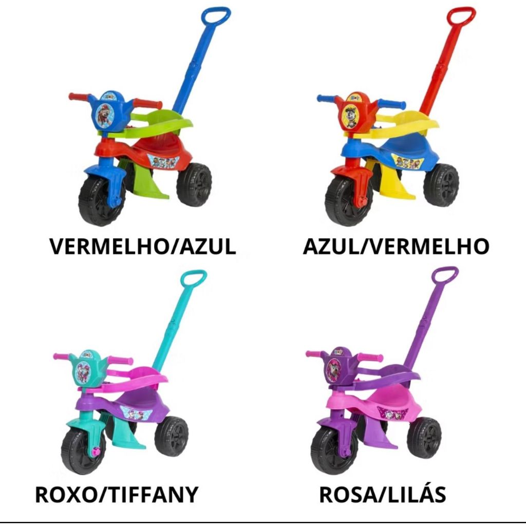 Motoca Vilotrol Triciclo Infantil Patrulha Canina Kemotoca Kendy Menino Menina Bebe Empurrador Pedal Proteção Lateral