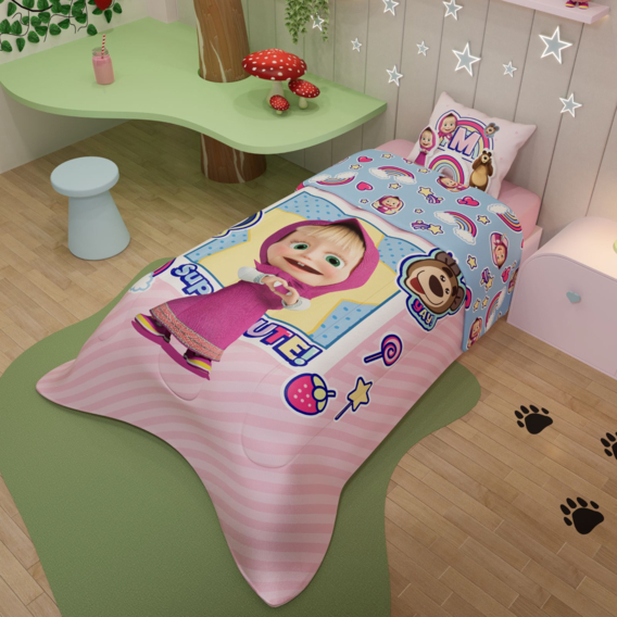 Jogo de Edredom Infantil Dupla Face Tema Masha e o Urso Licenciado