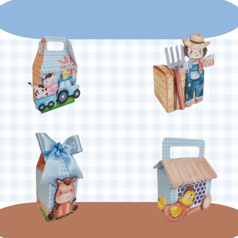 Kit Festa Fazendinha Azul  -  Lembrancinhas Personalizadas Fazendinha Azul - Papelaria Personalizada