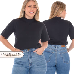 Blusa Feminina Camiseta Gola Alta T-shirt Algodão