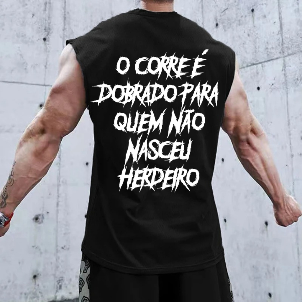Regata Oversized Estampada Camisa Cavada Academia Com Frase 100% Algodão