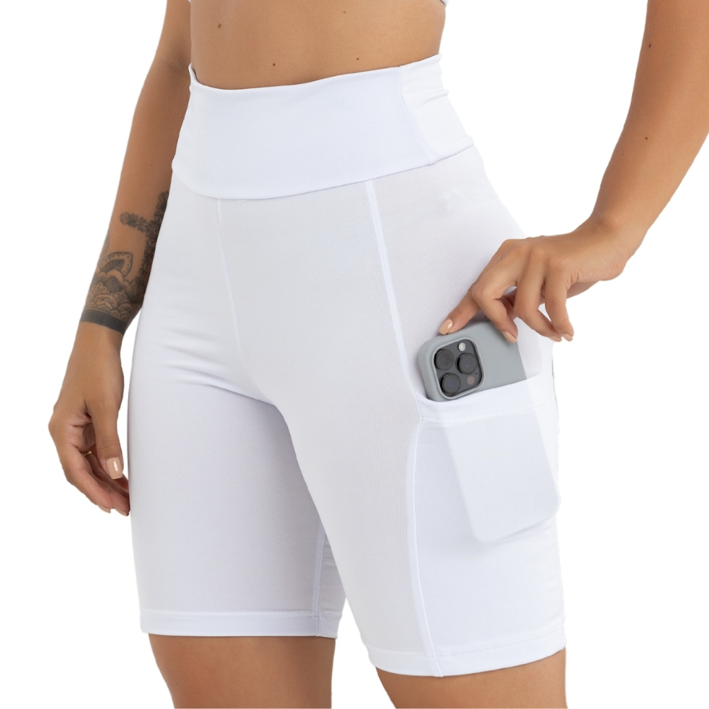 Short Academia Feminino Suplex Elasticidade Bolsos Fundo Cores Básicas Branco 3038.s3 — R$ 39,86 em Shopee, 15% OFF