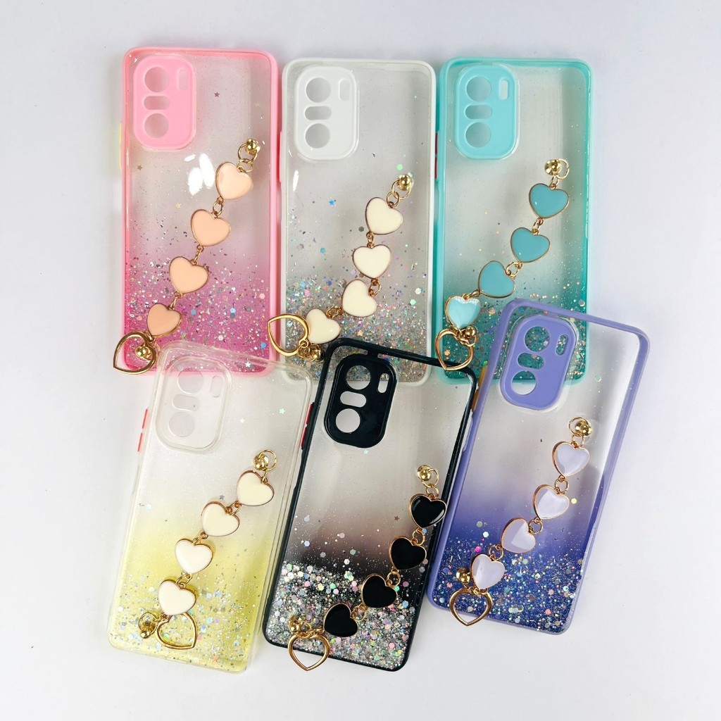 Capa Glitter com Corrente Coração Para Xiaomi Poco F3/ Mi 11i Capa Varias cores Coração CF53.