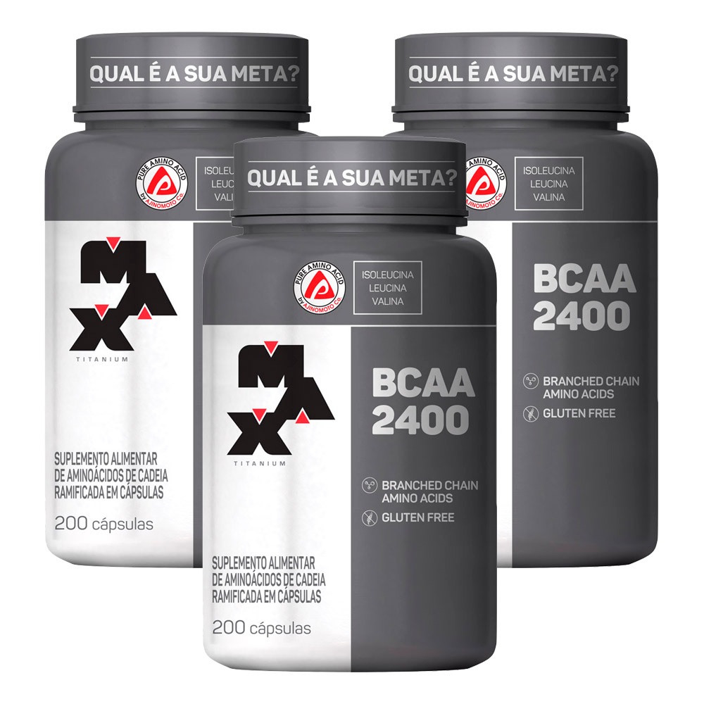 Kit 3x Bcaa 2400mg - 200 Cápsulas Cada - Max Titanium