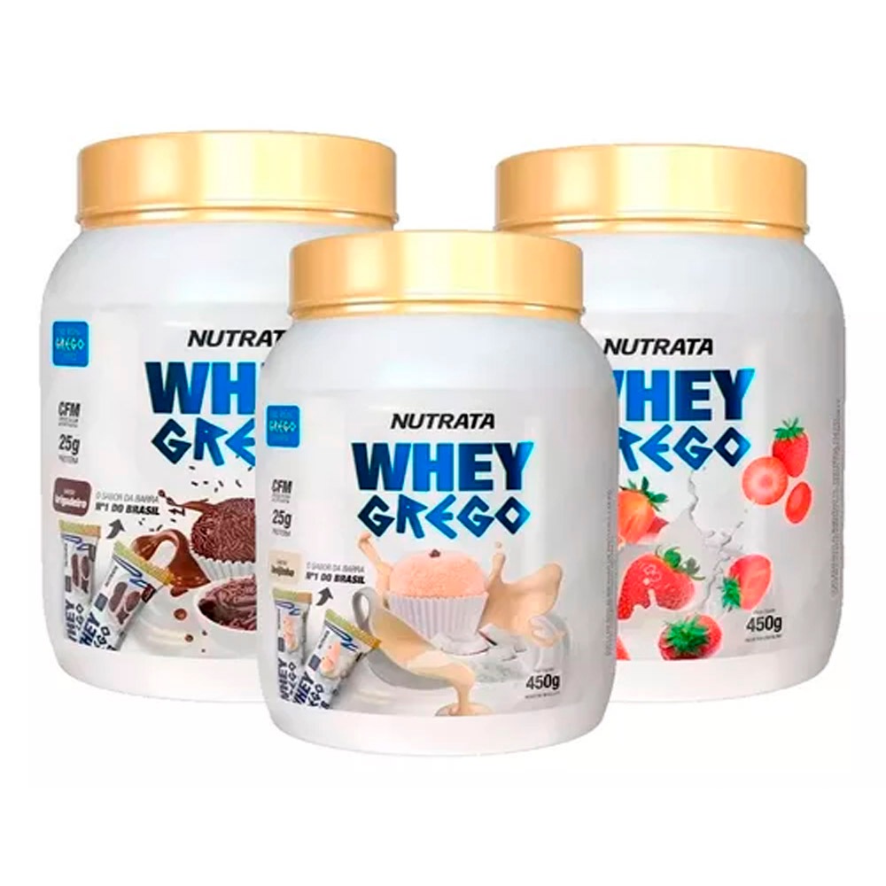 3x Whey Protein Whey Grego - 450g cada - Nutrata