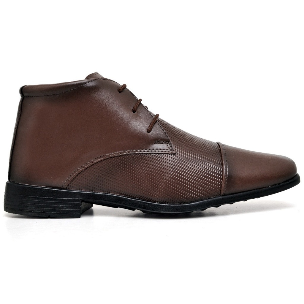 Bota Masculina Social Cano Médio Cadarço Preto Café Confortável Coturno Couro Sintetico Ortopédico