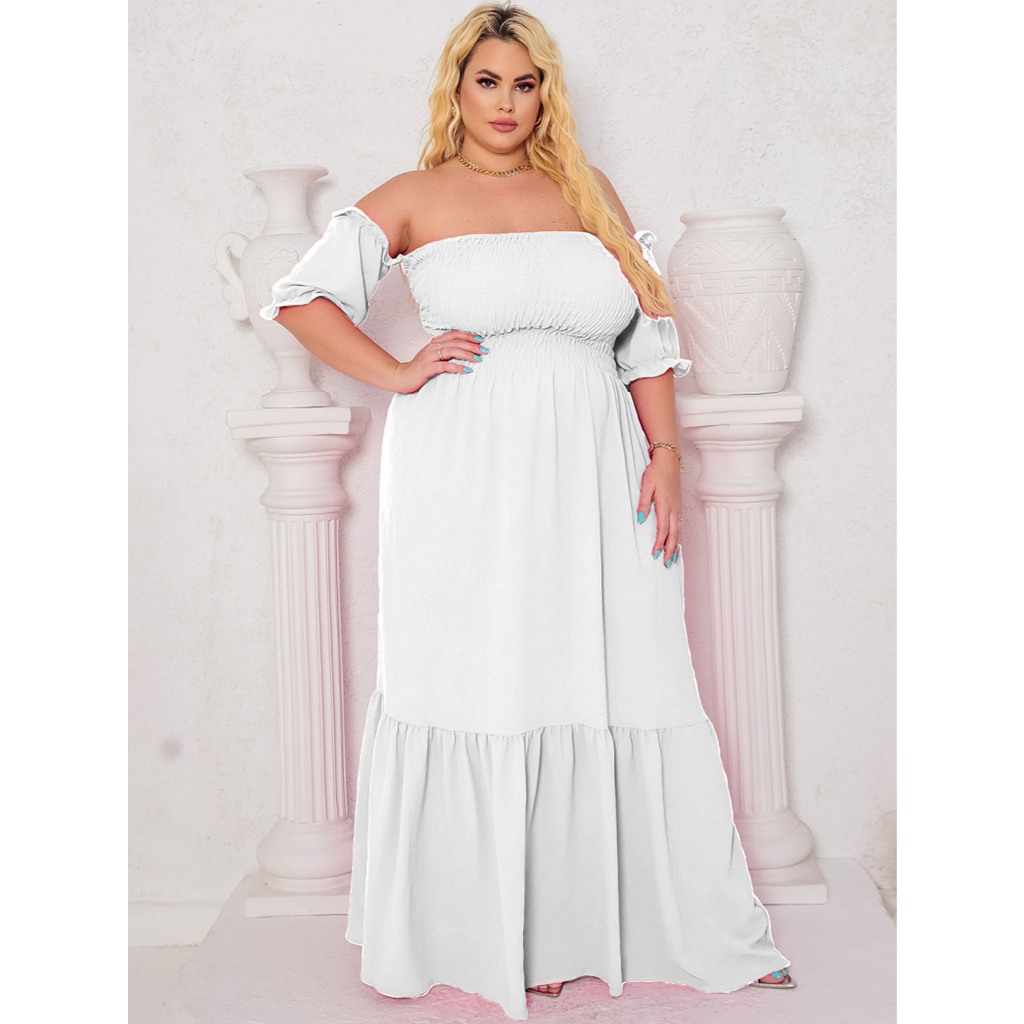 Vestido Longo Feminino Plus Size Moda Gestante Confortável Ajustável Manga Curta Modelo Premium Luxo