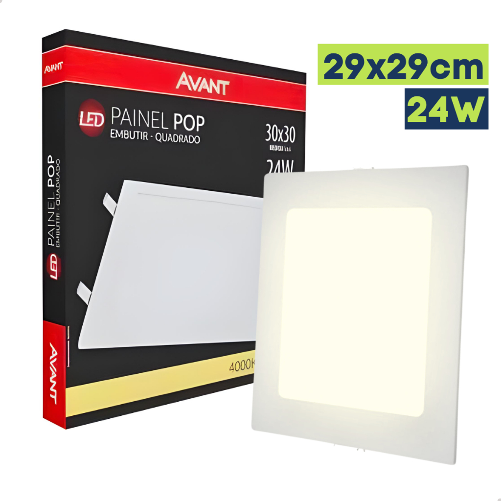 Painel Plafon Avant Led Embutir 24w Luz Branco Frio Neutra Quente 6500k 4000k 3000k em Oferta na Shopee