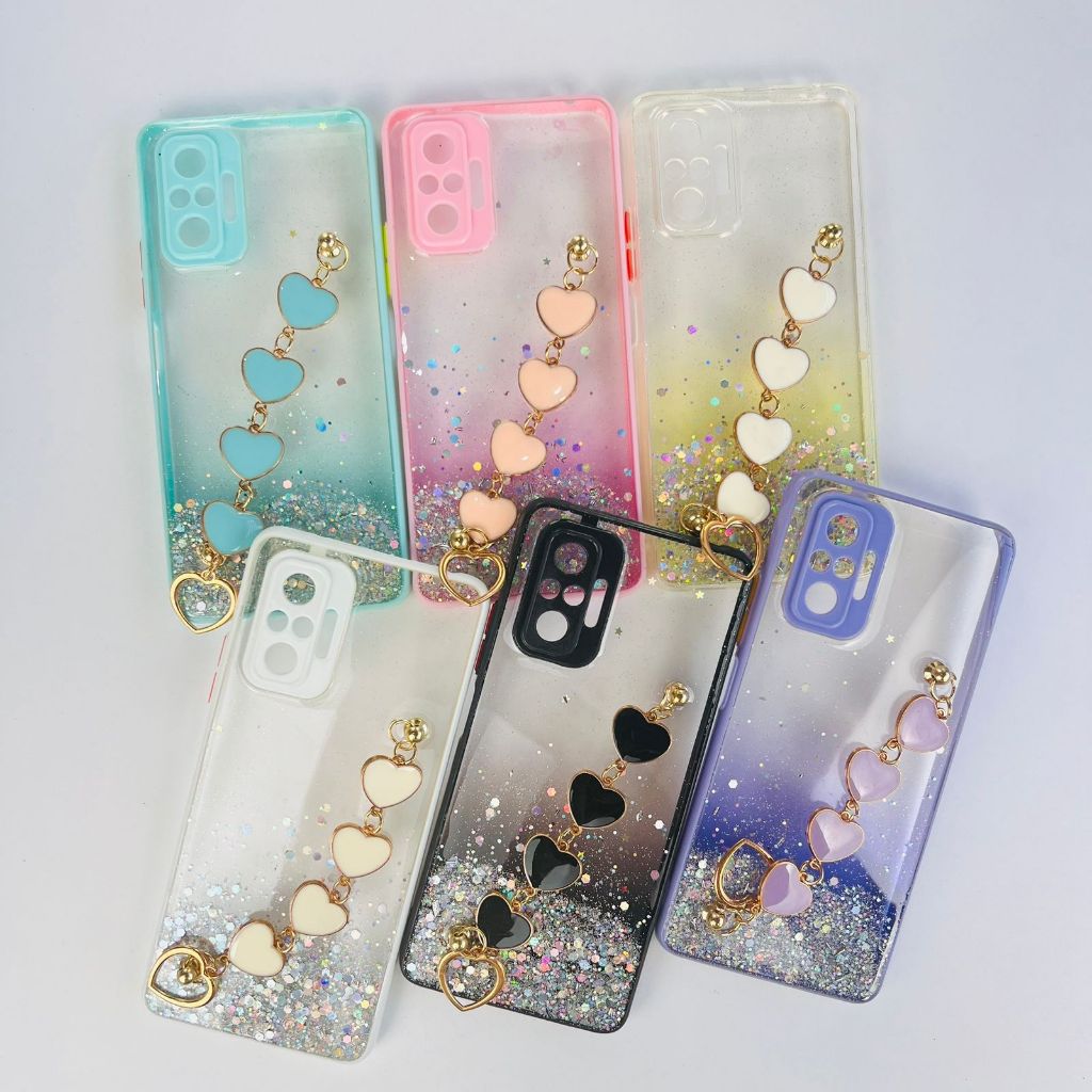 Capa Glitter com Corrente Coração Para Xiaomi Redmi Note 10 Pro/ Redmi Note 10 Pro Max Capa Varias cores Coração CF53.