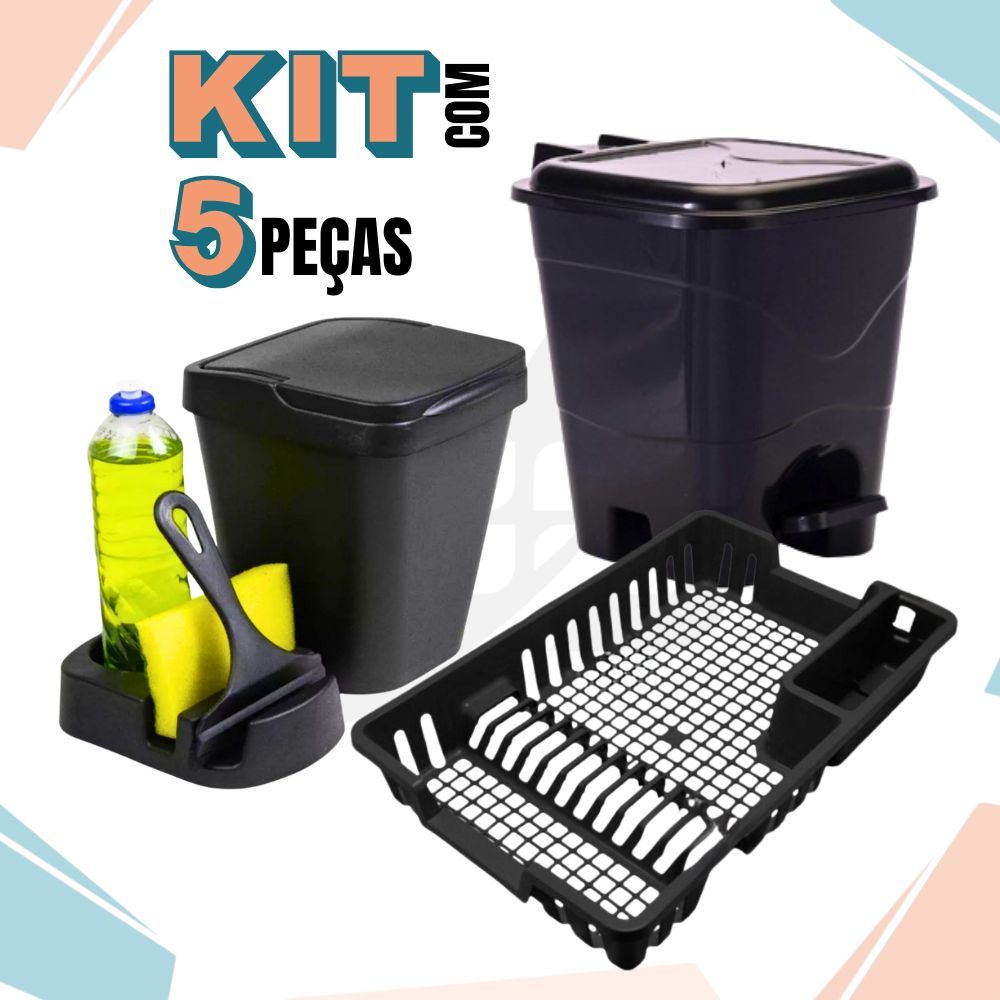 Kit Cozinha Lixeira Pia/Porta Detergente/Rodo/Escorredor Louça/Lixeira 13 Litros Area Gourmet em Oferta na Shopee