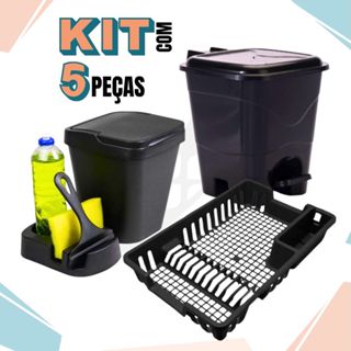Kit Cozinha Lixeira Pia/Porta Detergente/Rodo/Escorredor Louça/Lixeira 13 Litros Area Gourmet em Oferta na Shopee
