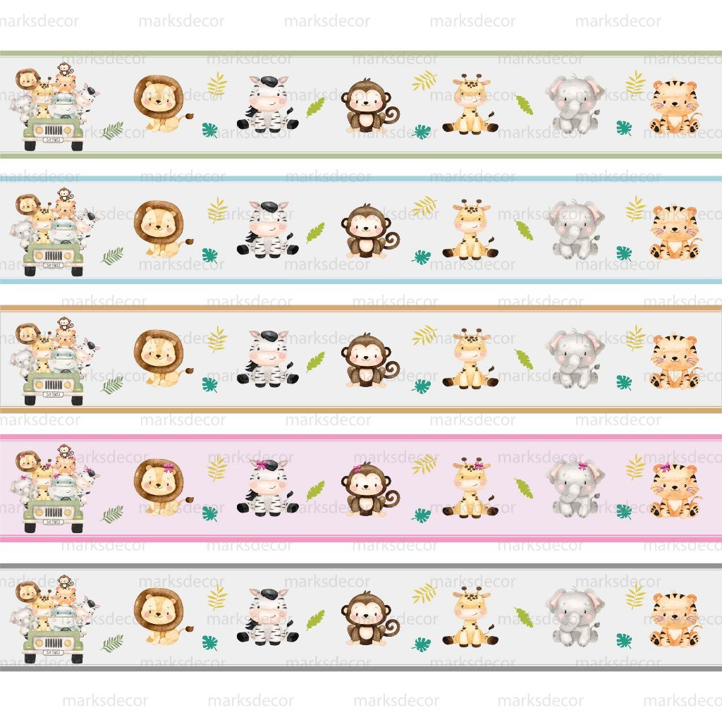 Adesivo Infantil Safari Baby Diversas Cores - Faixa Decorativa - Papel De Parede Menino E Menina