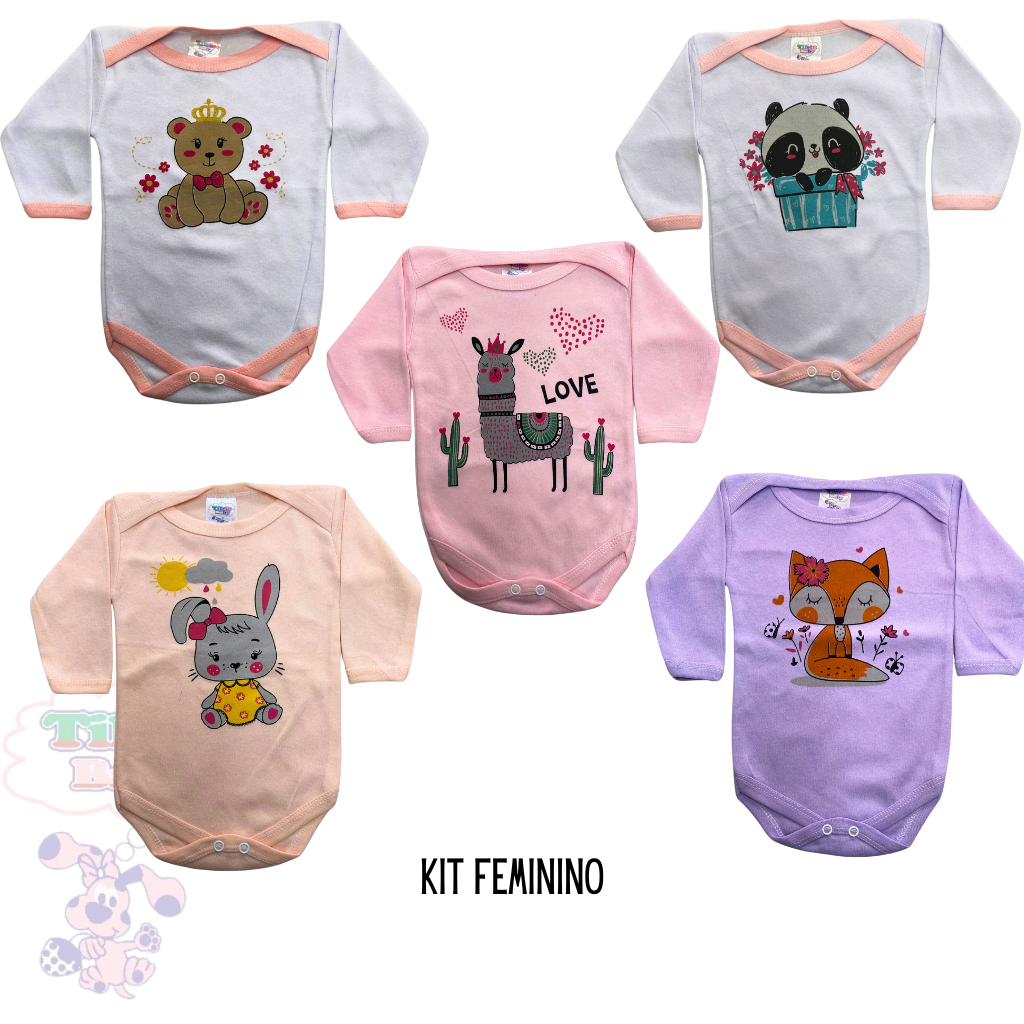 kit 5 peças body manga longa colorido feminino ou masculino  bebê criança menina 100% algodão recém nascido