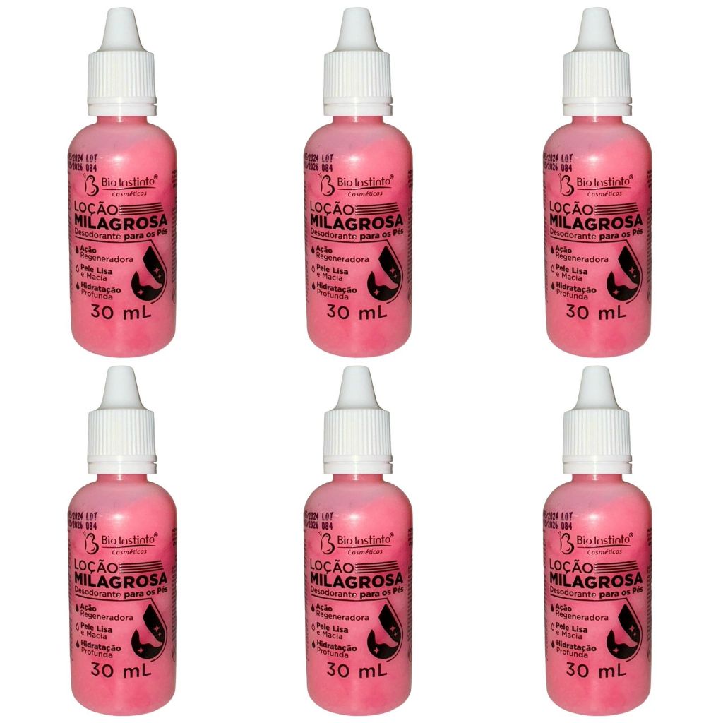 Bio Instinto 6 FRASCOS Loção Milagrosa - Desodorante para os Pés - Pele Lisa, Macia e Hidratada 30ml