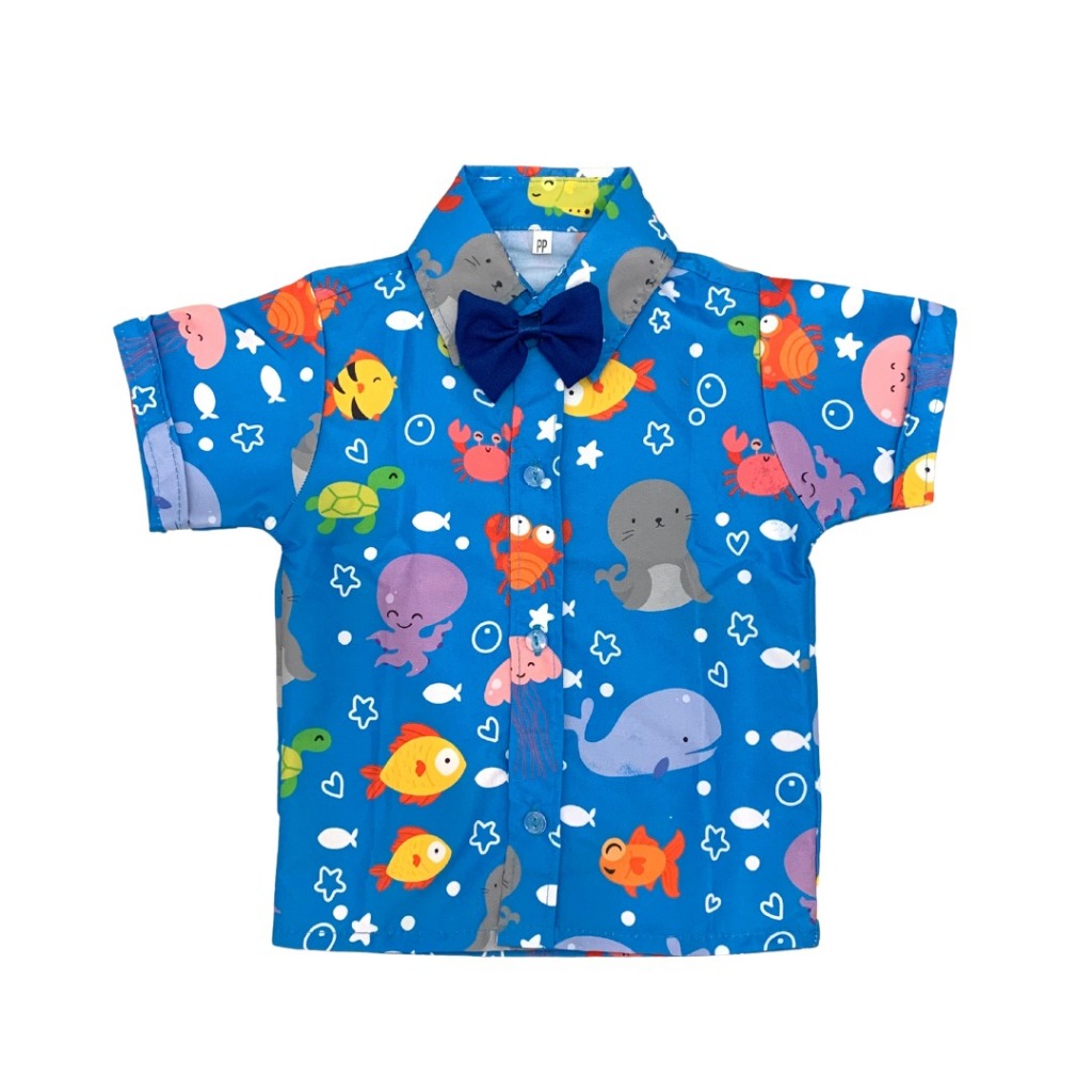 Camisa Temática FUNDO DO MAR infantil social menino com gravata