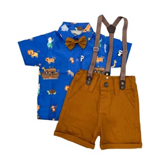 CONJUNTO roupa ARCA DE NOÉ temático roupa festa infantil para menino Camisa Bermuda e Suspensório em Oferta na Shopee