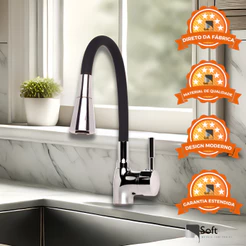 Torneira Monocomando Gourmet De Cozinha Luxo Água Quente E Fria De Bancada Dois Jatos
