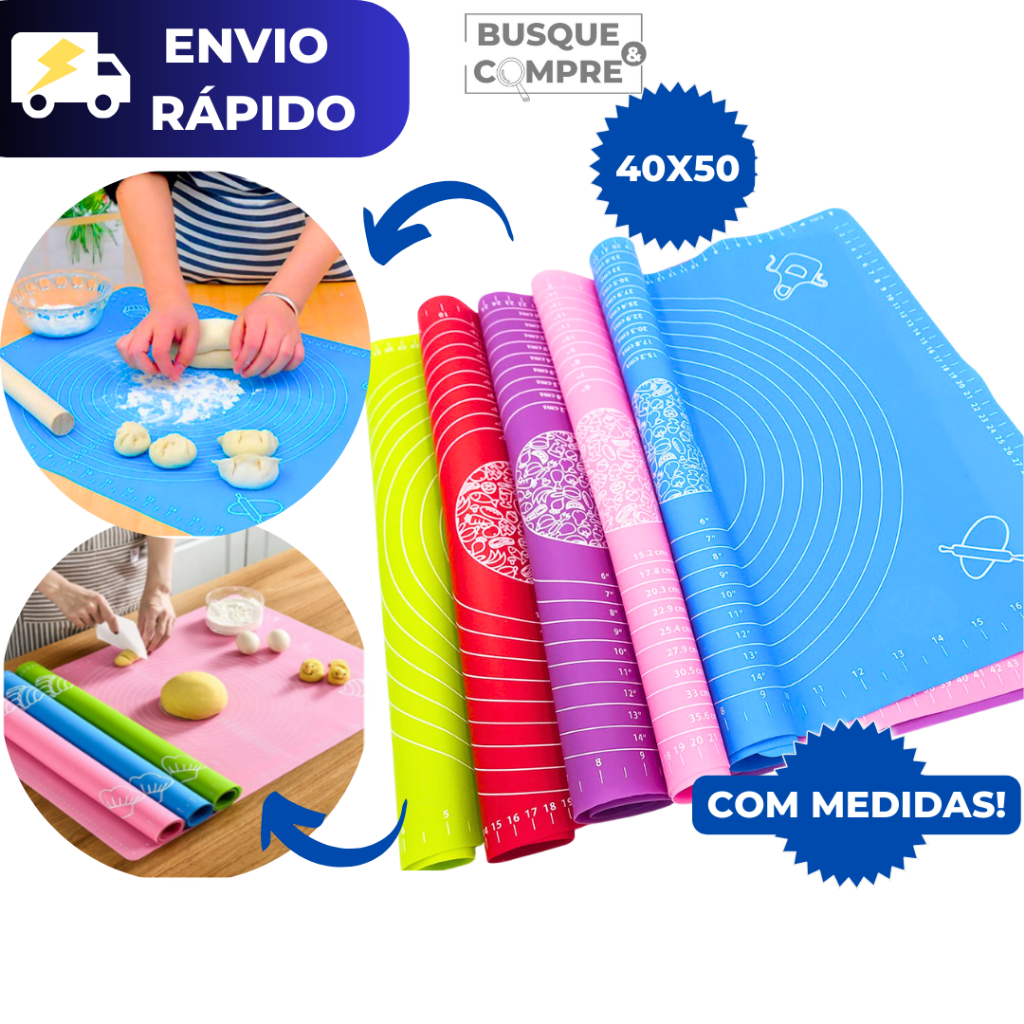 Tapete Culinário Manta de Silicone Antiaderente para Forno Assar Bolos Pães Pizzas Massas Forrar