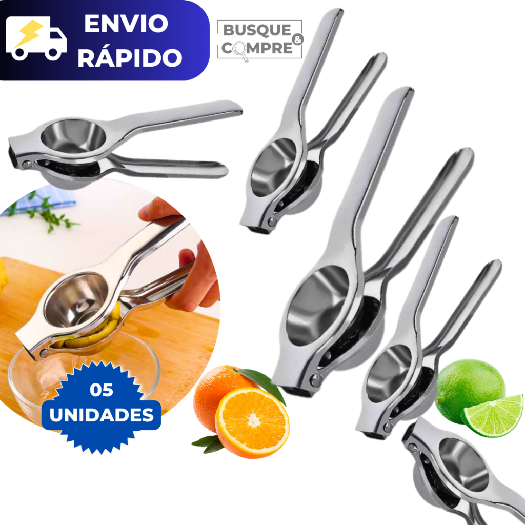 Kit 5 Espremedores de Limão Prático Manual Espremedor Suco Sucos Limonada em Aço Inox Resistente