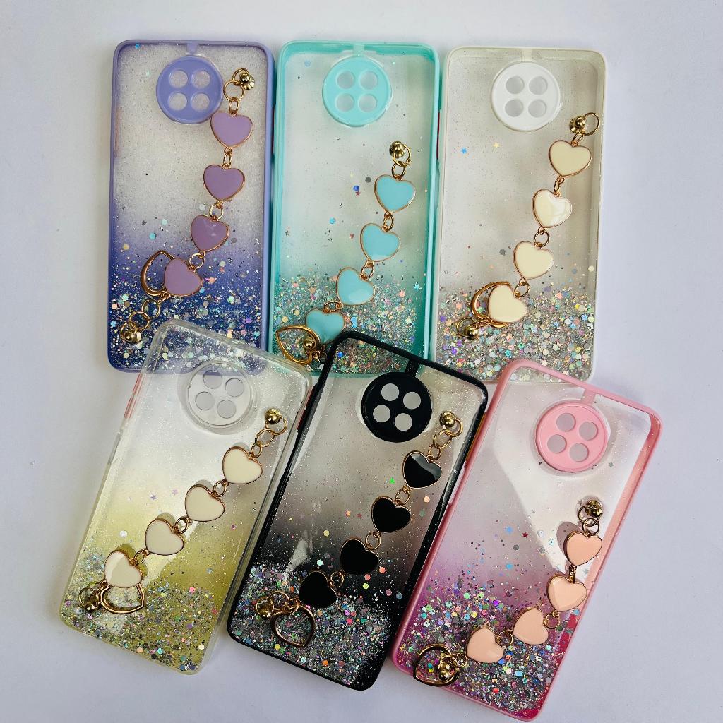 Capa Glitter com Corrente Coração Para Xiaomi Redmi Note 9T /Capa Varias cores Coração CF53.