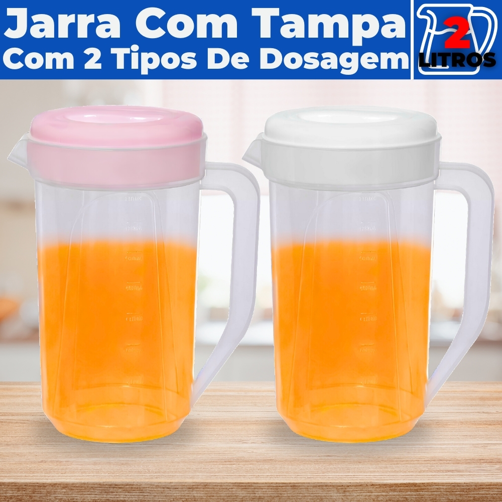 Jarra de Suco Água Refri Tampa Redonda Alça Plástico 2L