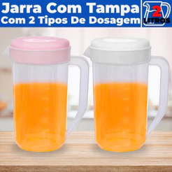 Jarra de Suco Água Refri Tampa Redonda Alça Plástico 2L