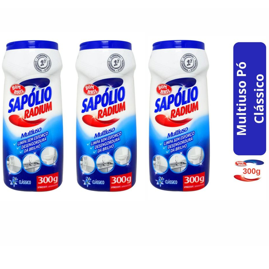 Kit 3 Limpador Sapólio Radium Multiuso Em Pó Saponáceo Clássico radium em frasco 300 g
