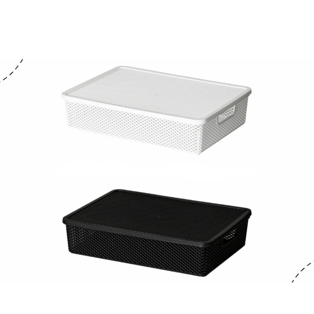 Cesto Caixa Organizador Empilhável  Com Tampa Multiuso Rattan 7 Litros 36x26x8