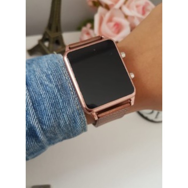 Relógio digital LED Rose Gold Masculino e Feminino Quadrado Preto Prata Relógio, Relógio Feminino, Fashion Blogger 2022