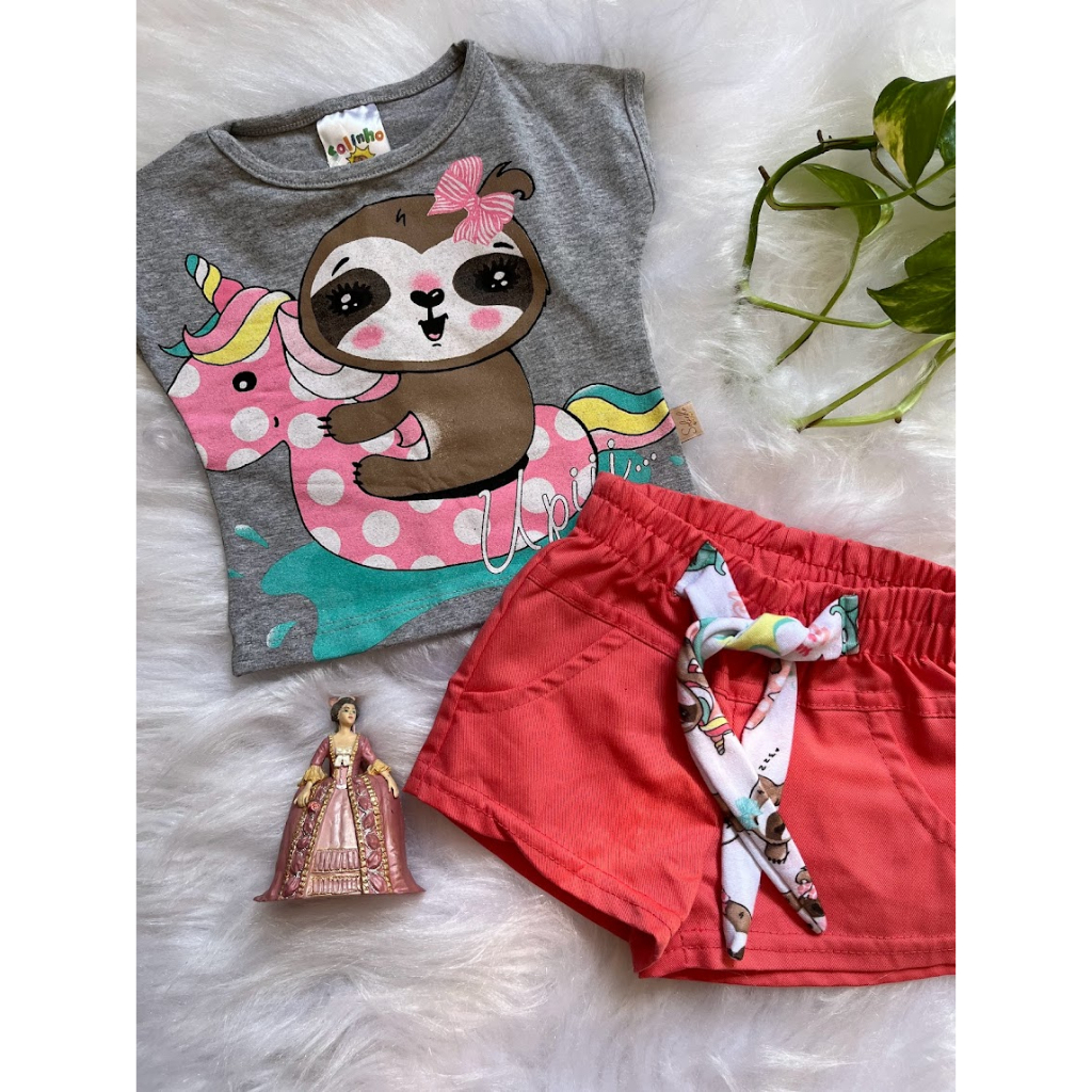 Conjunto Infantil Feminino Blusa + Short Moda Infantil - Solinho Tamanhos: P ou M
