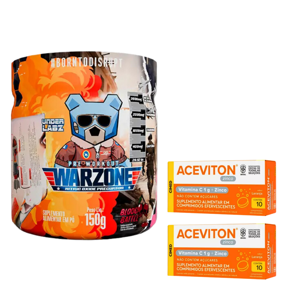 Warzone Com Pump Matrix - Pré Treino 150g - Under Labz + 2x Aceviton Zinco - Vitamina C - 10 Comprimidos - Cimed