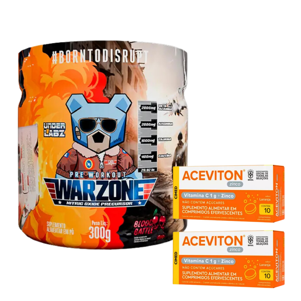 Warzone Com Pump Matrix - Pré Treino 300g - Under Labz + 2x Aceviton Zinco - Vitamina C - 10 Comprimidos - Cimed