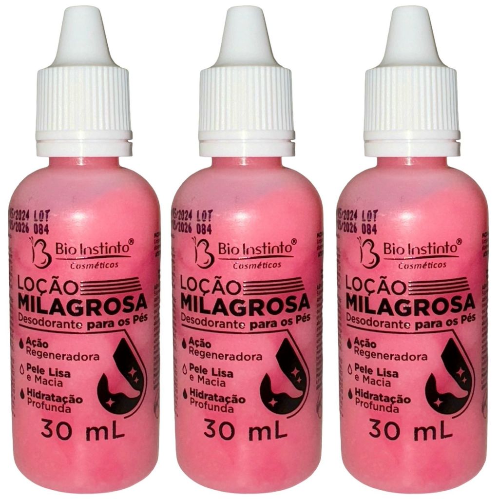 Bio Instinto - 3x Loção Milagrosa - Desodorante para os Pés - Pele Lisa, Macia e Hidratada 30ml cada