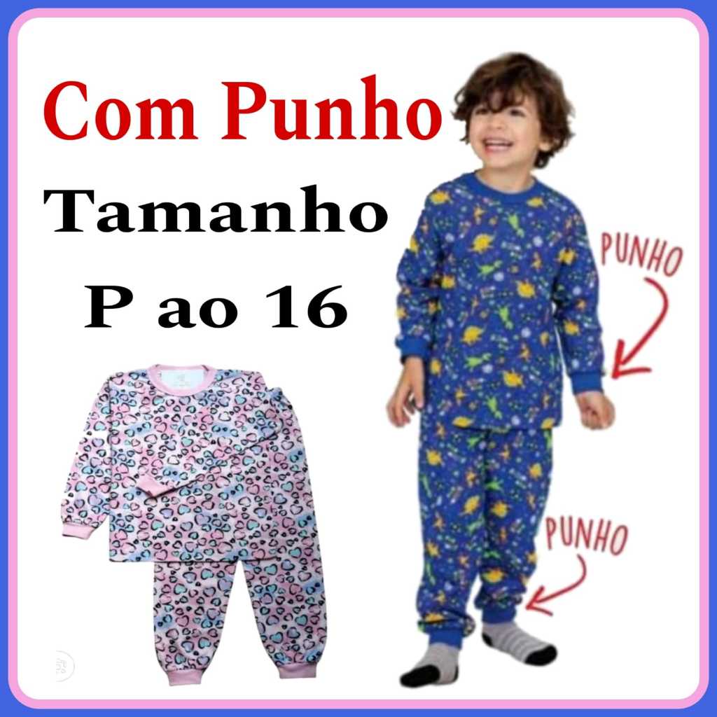 Pijama com Punho  Manga Longa Infantil Bebê Menino e Menina Malha 100% Algodão Mafessoni em Oferta na Shopee