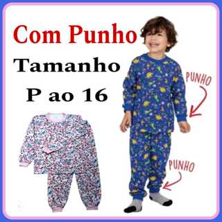 Pijama com Punho  Manga Longa Infantil Bebê Menino e Menina Malha 100% Algodão Mafessoni em Oferta na Shopee