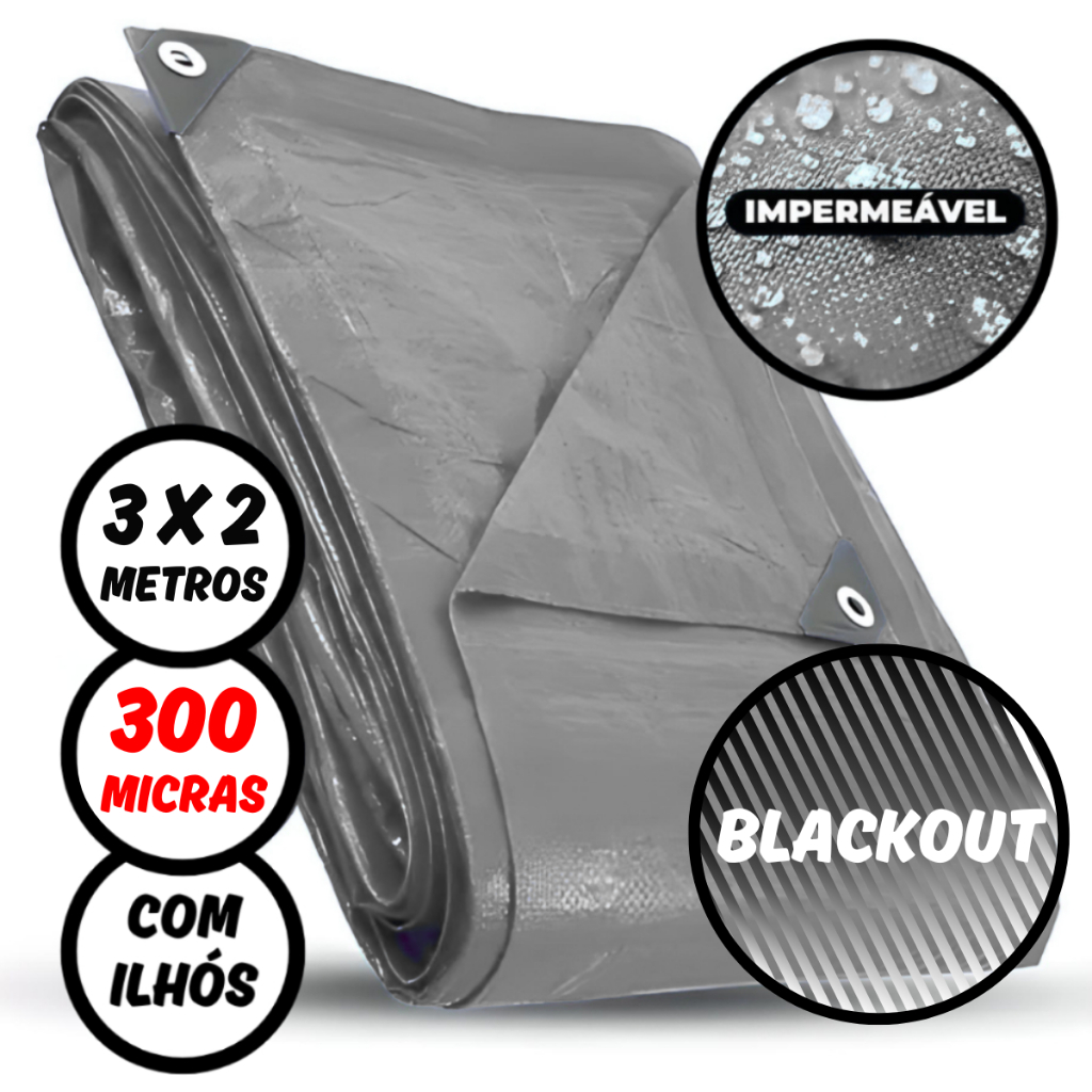 Lona Blackout Impermeável 3 x 2 Metros com Ilhós Reforçados 300 Micras