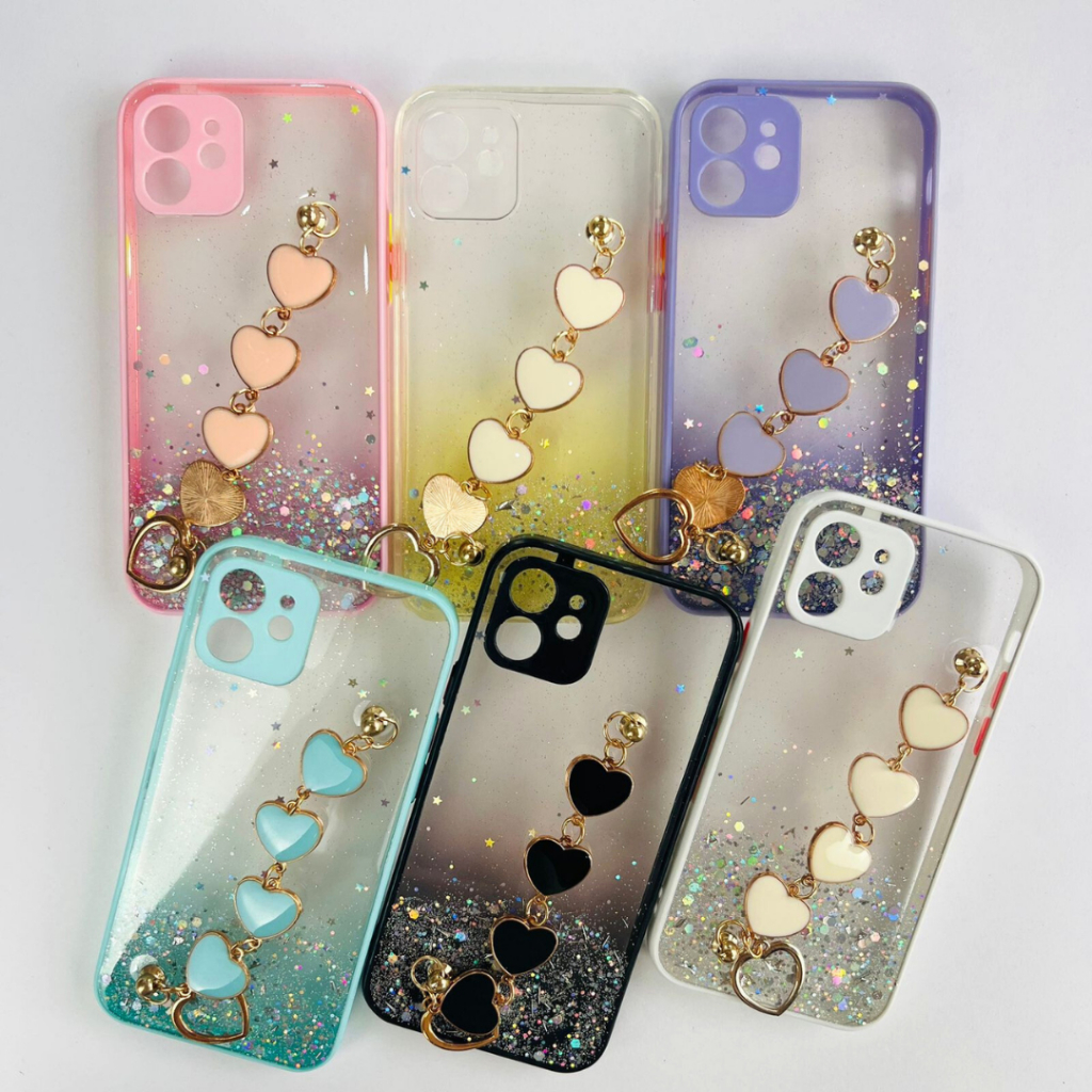 Capa Glitter com Corrente Coração Para Apple iPhone 12 6.1/ Capa Varias cores Coração CF53.