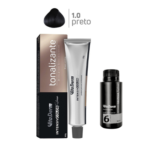 KIT TONALIZANTE PRO 1.0 PRETO 60GR + LOÇÃO REVELADORA 6V 90ML VITA DERM